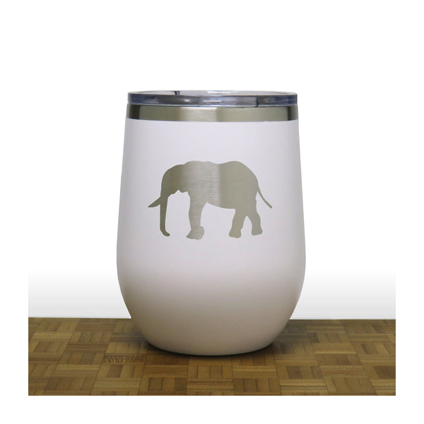 White - Elephant Design 5 PC 12oz STEMLESS WINE - Copyright Hues in Glass