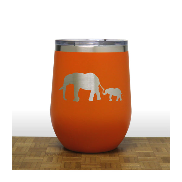 Orange - Elephant and Baby PC 12oz STEMLESS WINE - Copyright Hues in Glass