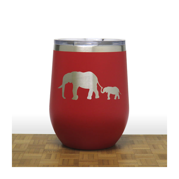 Red - Elephant and Baby PC 12oz STEMLESS WINE - Copyright Hues in Glass