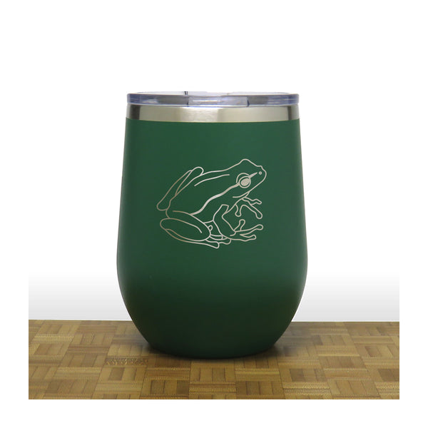 Green - Garden Frog PC 12oz STEMLESS WINE - Copyright Hues in Glass