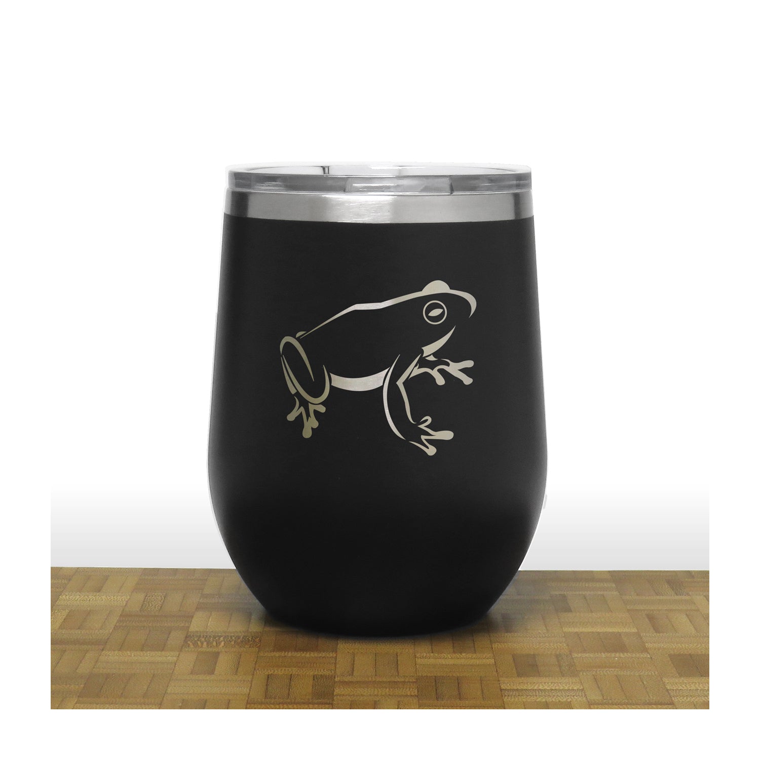 Black - Sitting Frog PC 12oz STEMLESS WINE - Copyright Hues in Glass