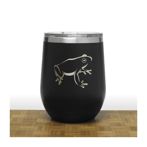 Black - Sitting Frog PC 12oz STEMLESS WINE - Copyright Hues in Glass