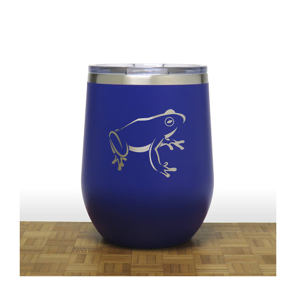 Blue - Sitting Frog PC 12oz STEMLESS WINE - Copyright Hues in Glass
