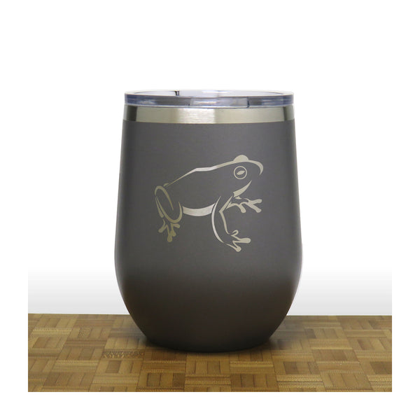 Grey - Sitting Frog PC 12oz STEMLESS WINE - Copyright Hues in Glass