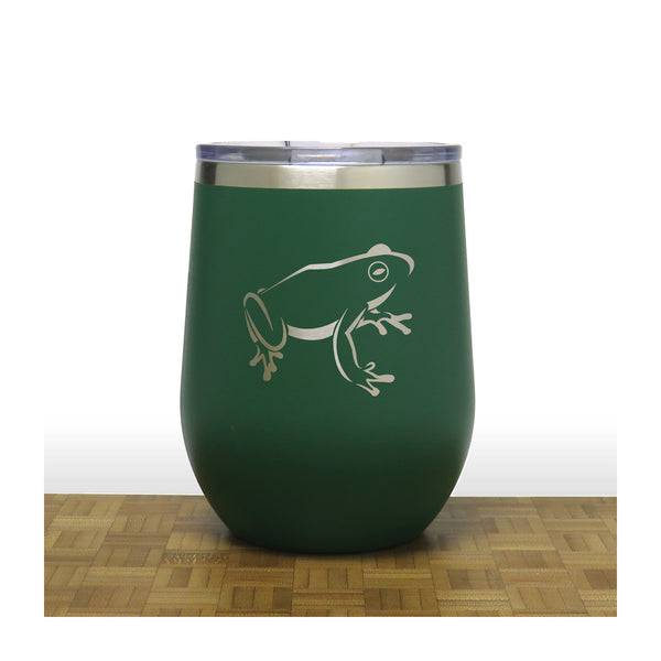 Green - Sitting Frog PC 12oz STEMLESS WINE - Copyright Hues in Glass