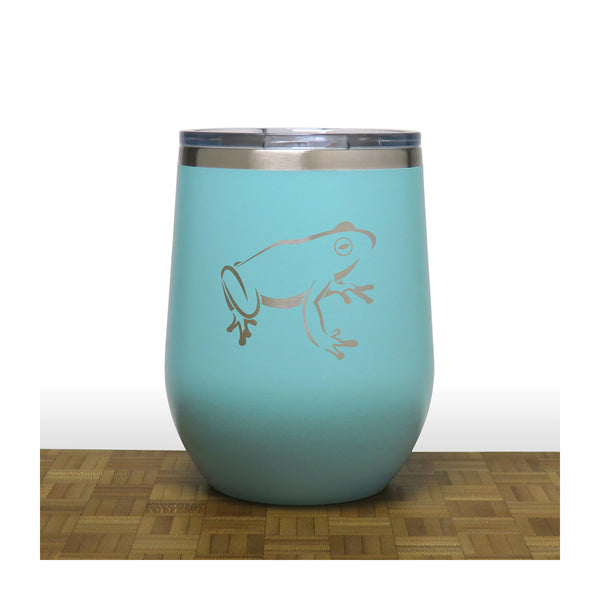 Teal - Sitting Frog PC 12oz STEMLESS WINE - Copyright Hues in Glass
