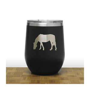Black - Grazing Horse PC 12oz STEMLESS WINE - Copyright Hues in Glass
