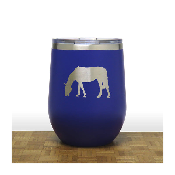 Blue - Grazing Horse PC 12oz STEMLESS WINE - Copyright Hues in Glass