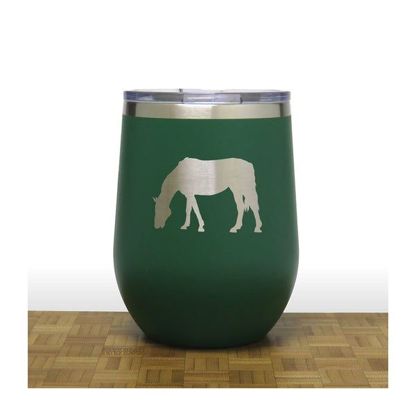 Green - Grazing Horse PC 12oz STEMLESS WINE - Copyright Hues in Glass