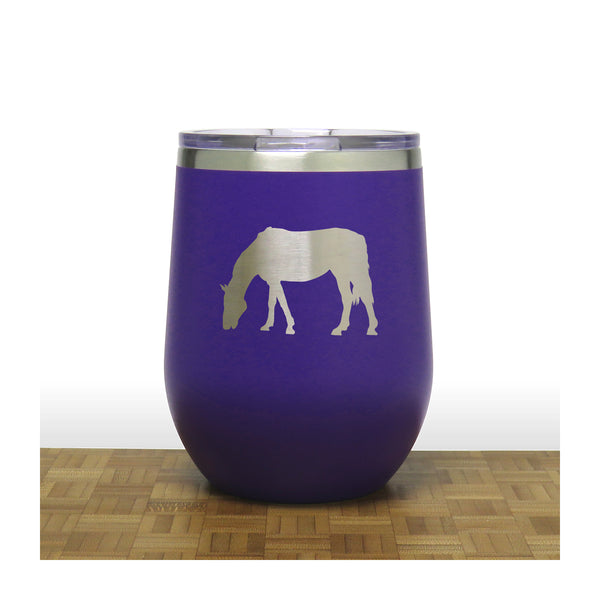 Purple - Grazing Horse PC 12oz STEMLESS WINE - Copyright Hues in Glass