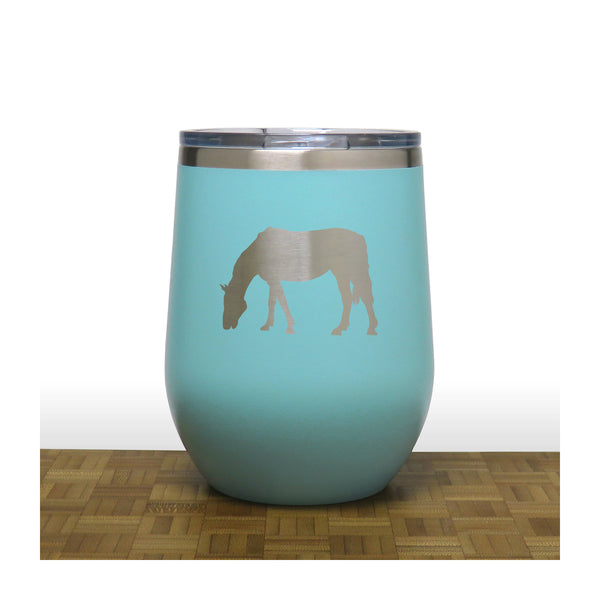 Teal - Grazing Horse PC 12oz STEMLESS WINE - Copyright Hues in Glass