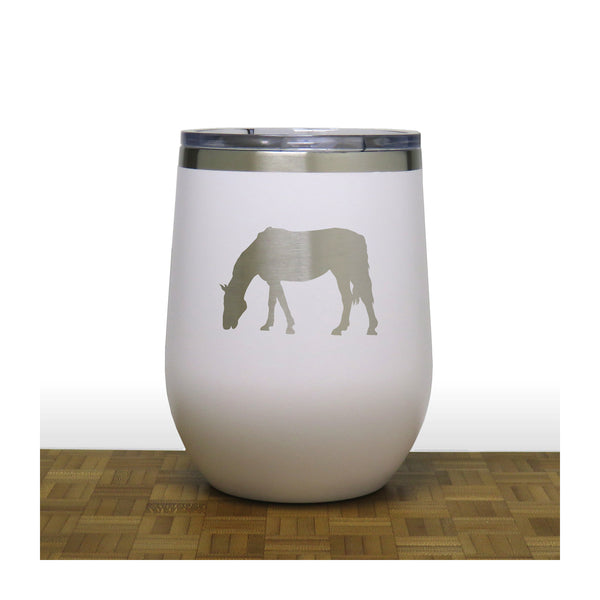 White - Grazing Horse PC 12oz STEMLESS WINE - Copyright Hues in Glass