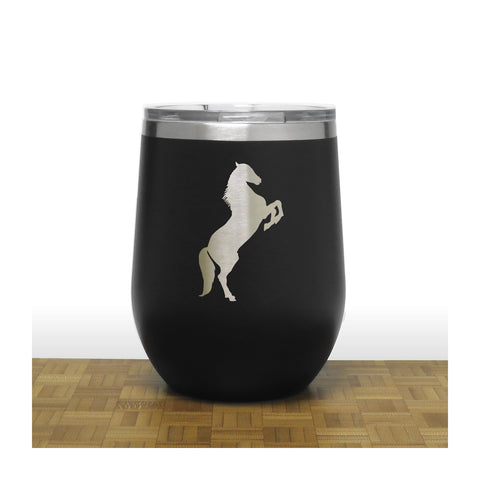 Black - Prancing Horse PC 12oz STEMLESS WINE - Copyright Hues in Glass