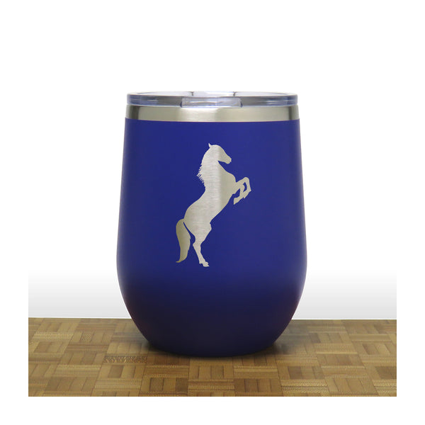 Blue - Prancing Horse PC 12oz STEMLESS WINE - Copyright Hues in Glass