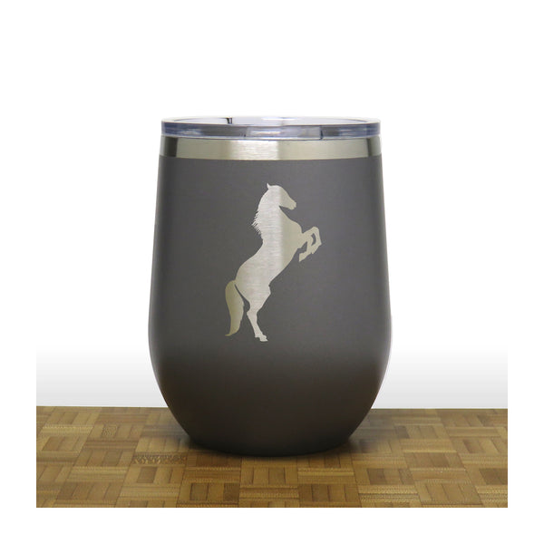 Grey - Prancing Horse PC 12oz STEMLESS WINE - Copyright Hues in Glass