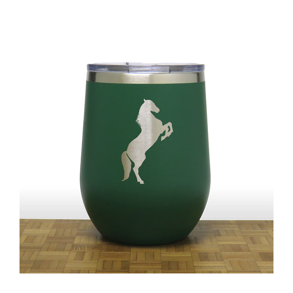 Green - Prancing Horse PC 12oz STEMLESS WINE - Copyright Hues in Glass