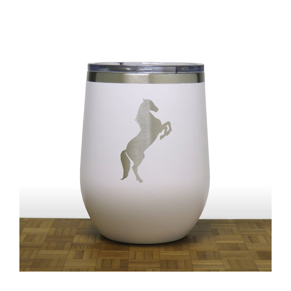 White - Prancing Horse PC 12oz STEMLESS WINE - Copyright Hues in Glass