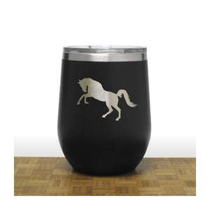 Black - Rearing Horse PC 12oz STEMLESS WINE - Copyright Hues in Glass