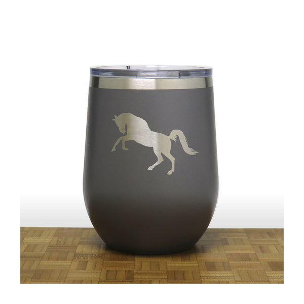 Grey - Rearing Horse PC 12oz STEMLESS WINE - Copyright Hues in Glass