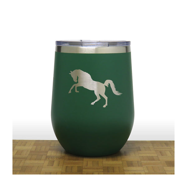 Green - Rearing Horse PC 12oz STEMLESS WINE - Copyright Hues in Glass