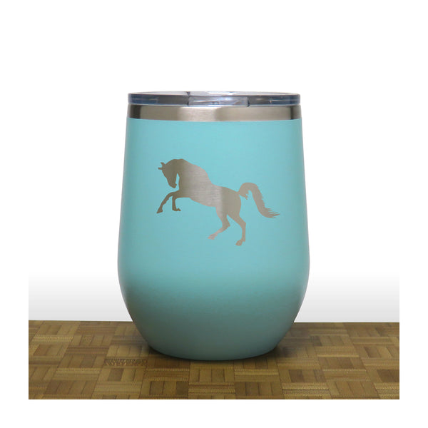 Teal - Rearing Horse PC 12oz STEMLESS WINE - Copyright Hues in Glass