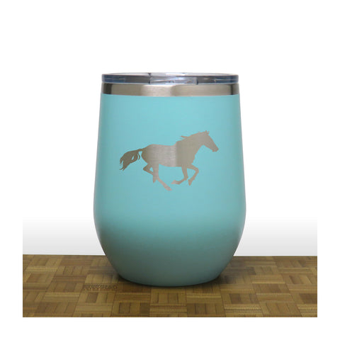 Teal - Running Horse PC 12oz STEMLESS WINE - Copyright Hues in Glass