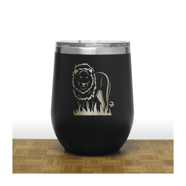Black - Lion PC 12oz STEMLESS WINE - Copyright Hues in Glass 