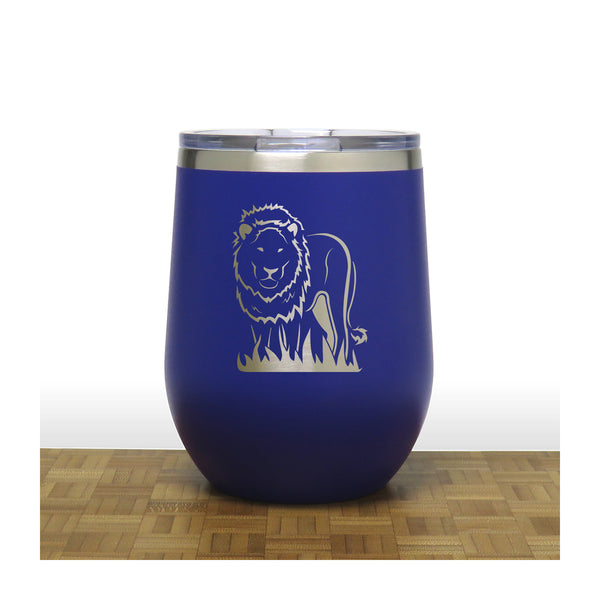 Blue - Lion PC 12oz STEMLESS WINE - Copyright Hues in Glass 