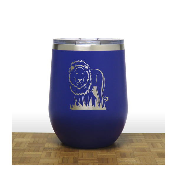 Blue - Lion PC 12oz STEMLESS WINE - Copyright Hues in Glass 