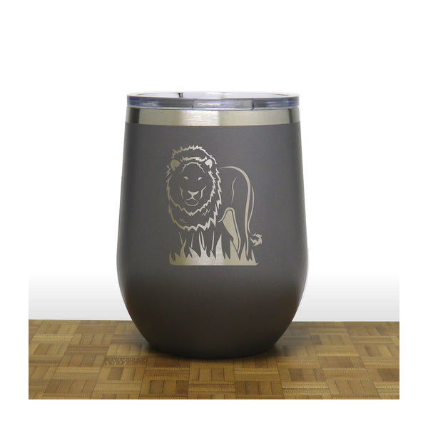 Grey - Lion PC 12oz STEMLESS WINE - Copyright Hues in Glass 
