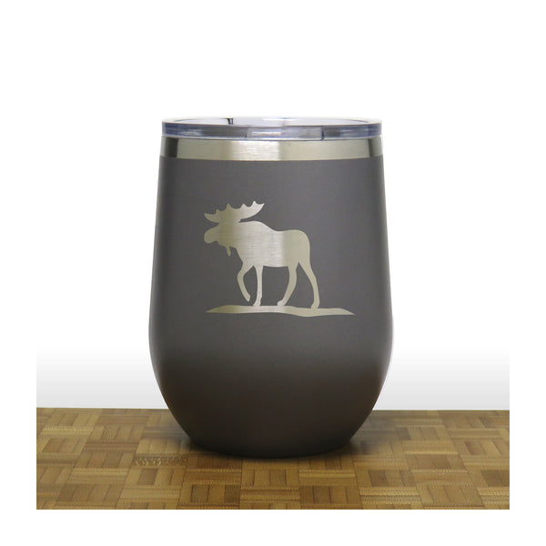 Grey - Moose Design 2 PC 12oz STEMLESS WINE - Copyright Hues in Glass