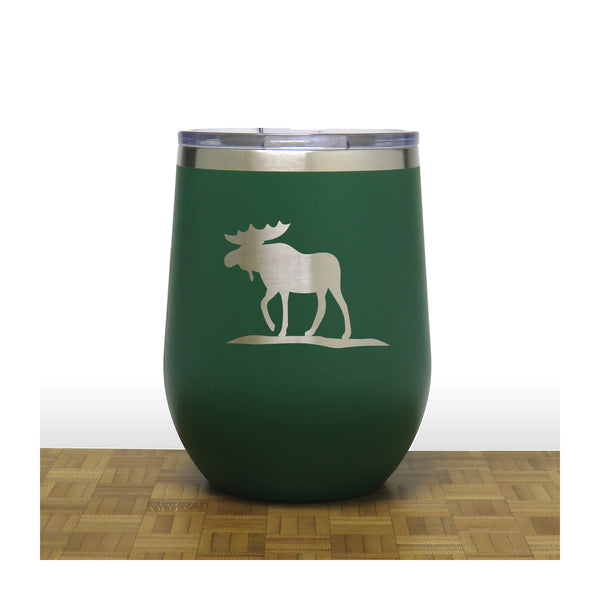 Green - Moose Design 2 PC 12oz STEMLESS WINE - Copyright Hues in Glass