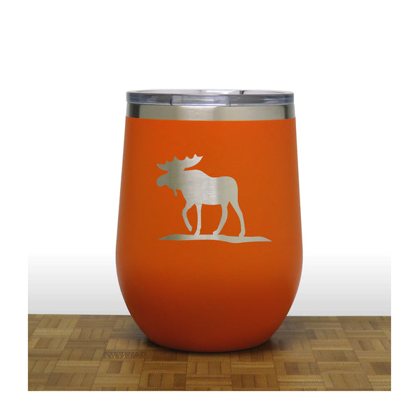 Orange - Moose Design 2 PC 12oz STEMLESS WINE - Copyright Hues in Glass