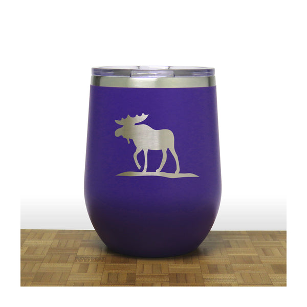 Purple - Moose Design 2 PC 12oz STEMLESS WINE - Copyright Hues in Glass