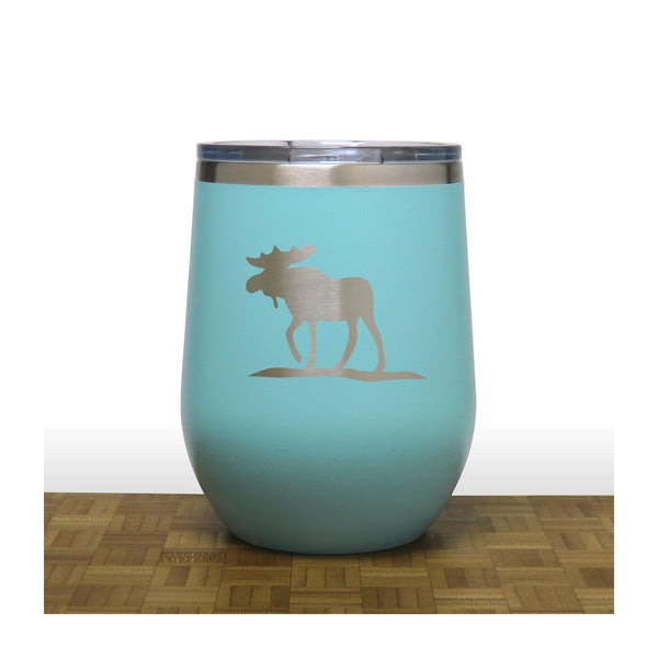 Teal - Moose Design 2 PC 12oz STEMLESS WINE - Copyright Hues in Glass