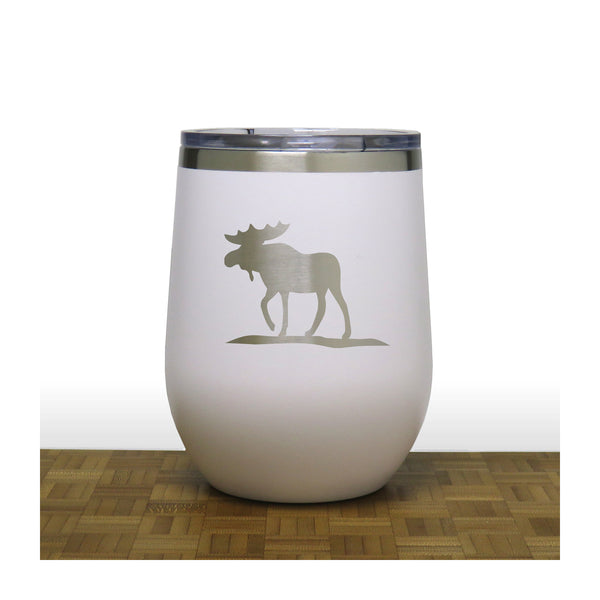 White - Moose Design 2 PC 12oz STEMLESS WINE - Copyright Hues in Glass