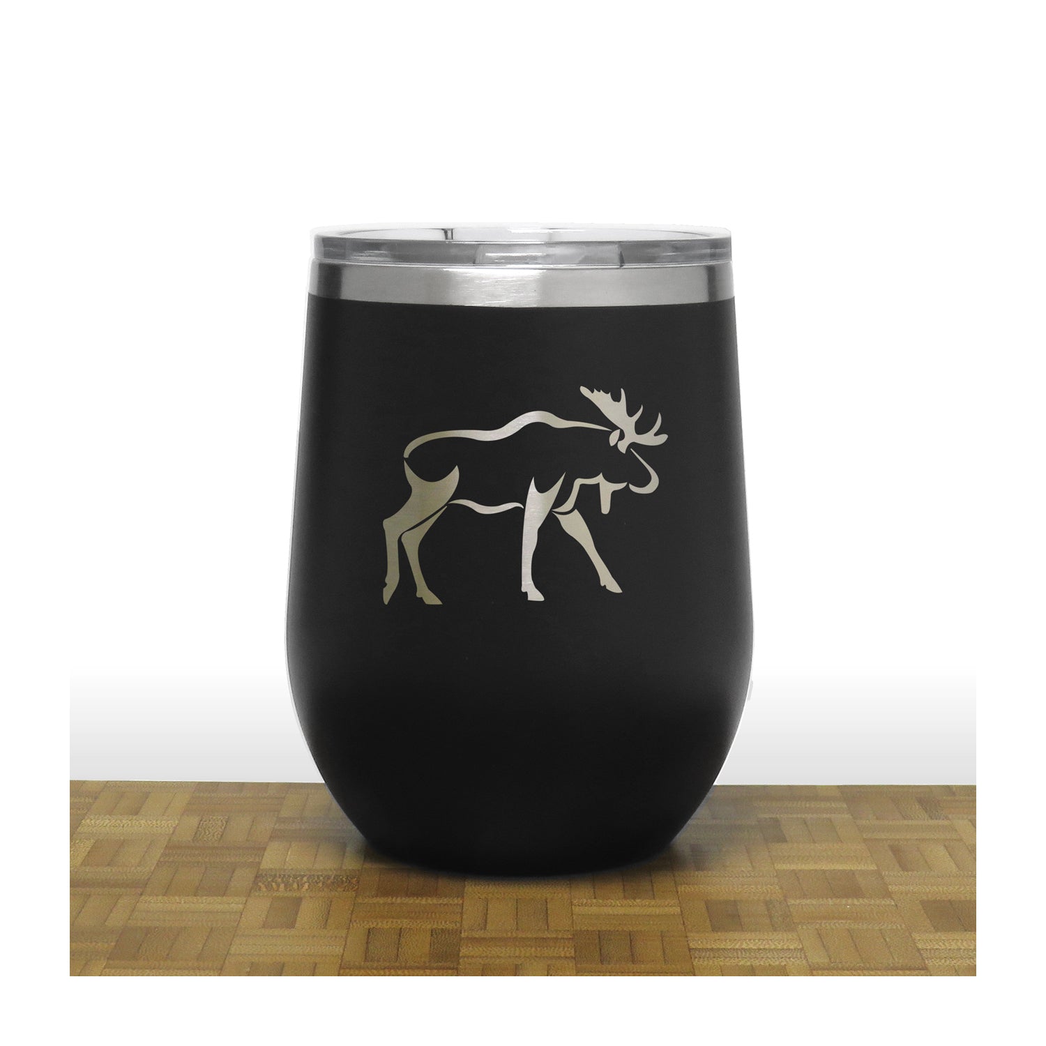 Black - Moose Design 3 PC 12oz STEMLESS WINE - Copyright Hues in Glass