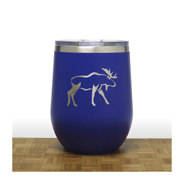Blue - Moose Design 3 PC 12oz STEMLESS WINE - Copyright Hues in Glass