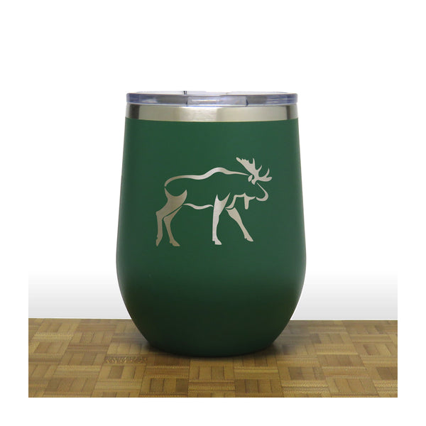 Green - Moose Design 3 PC 12oz STEMLESS WINE - Copyright Hues in Glass