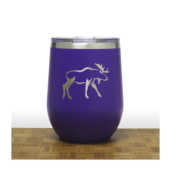 Purple - Moose Design 3 PC 12oz STEMLESS WINE - Copyright Hues in Glass