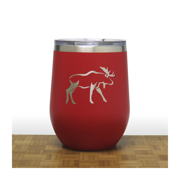 Red - Moose Design 3 PC 12oz STEMLESS WINE - Copyright Hues in Glass