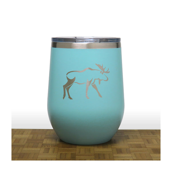 Teal - Moose Design 3 PC 12oz STEMLESS WINE - Copyright Hues in Glass