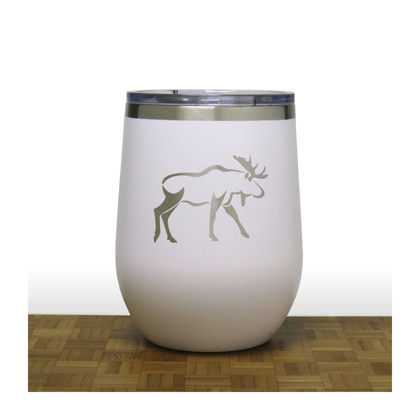 White - Moose Design 3 PC 12oz STEMLESS WINE - Copyright Hues in Glass