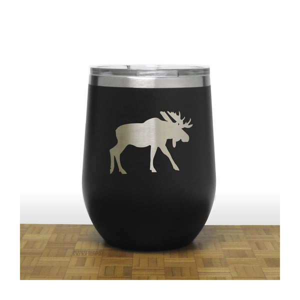 Black - Moose Design 4 PC 12oz STEMLESS WINE - Copyright Hues in Glass 