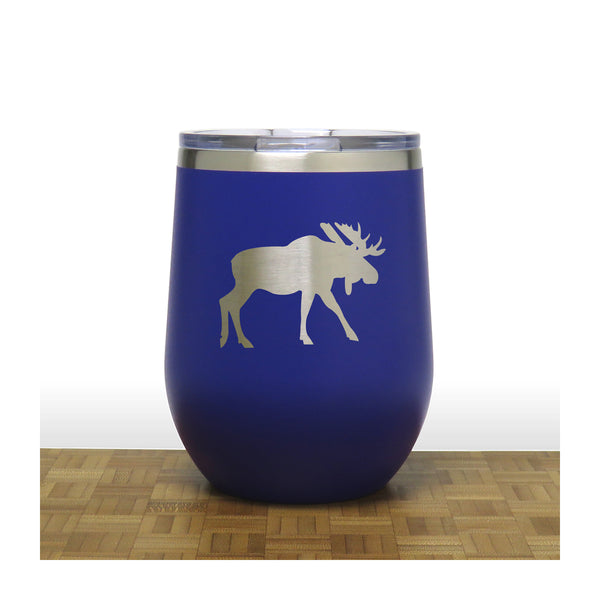 Blue - Moose Design 4 PC 12oz STEMLESS WINE - Copyright Hues in Glass 
