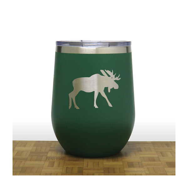 Green - Moose Design 4 PC 12oz STEMLESS WINE - Copyright Hues in Glass 