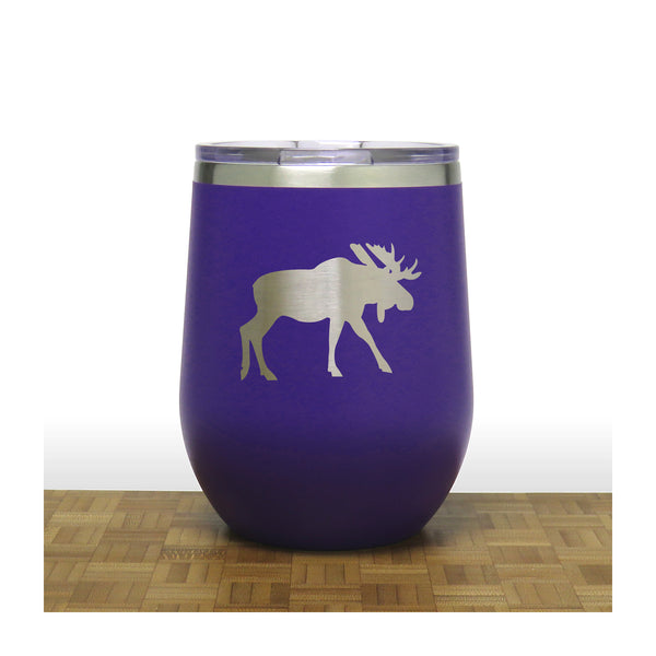 Purple - Moose Design 4 PC 12oz STEMLESS WINE - Copyright Hues in Glass 