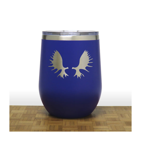 Blue  - Moose Antlers PC 12oz STEMLESS WINE - Copyright Hues in Glass