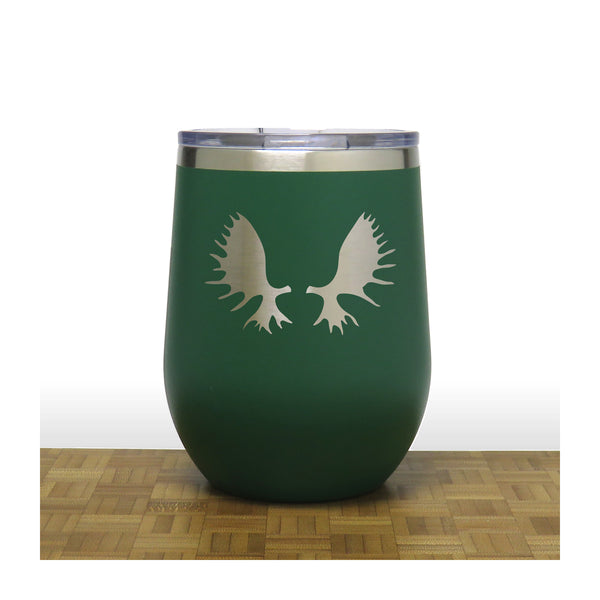Green - Moose Antlers PC 12oz STEMLESS WINE - Copyright Hues in Glass