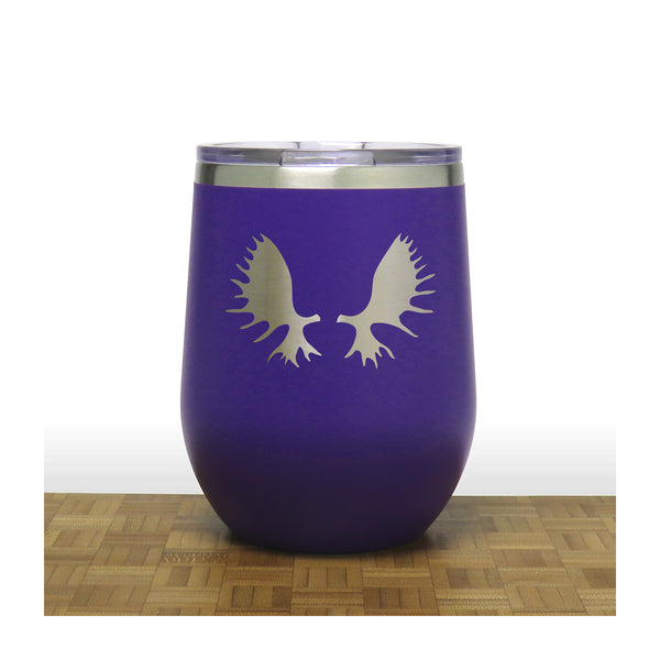 Purple  - Moose Antlers PC 12oz STEMLESS WINE - Copyright Hues in Glass